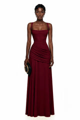 Sanne Red Square Neck Ruched Maxi Dress
