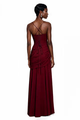 Sanne Red Square Neck Ruched Maxi Dress