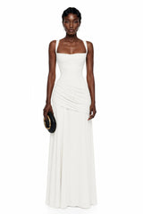 Sanne White Square Neck Ruched Maxi Dress