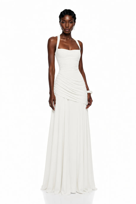 Sloan Maxi Dress White Square Neck Ruched