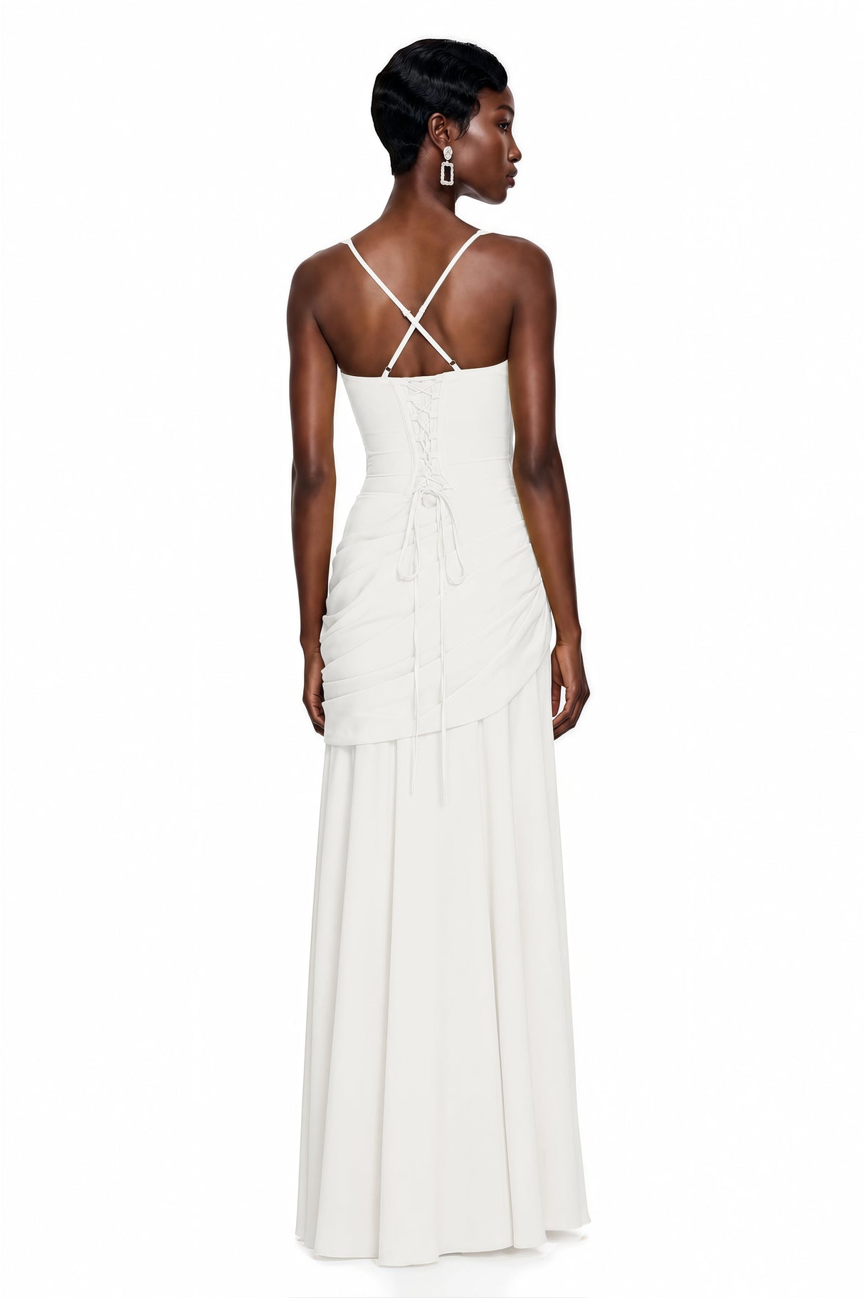 Sanne White Square Neck Ruched Maxi Dress