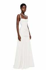 Sanne White Square Neck Ruched Maxi Dress