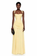 Sanne Yellow Square Neck Ruched Maxi Dress