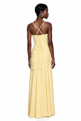 Sanne Yellow Square Neck Ruched Maxi Dress