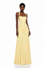 Sanne Yellow Square Neck Ruched Maxi Dress