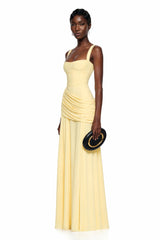 Sanne Yellow Square Neck Ruched Maxi Dress