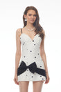 Sappho White Polka Dot Mini Dress with Bow Detail