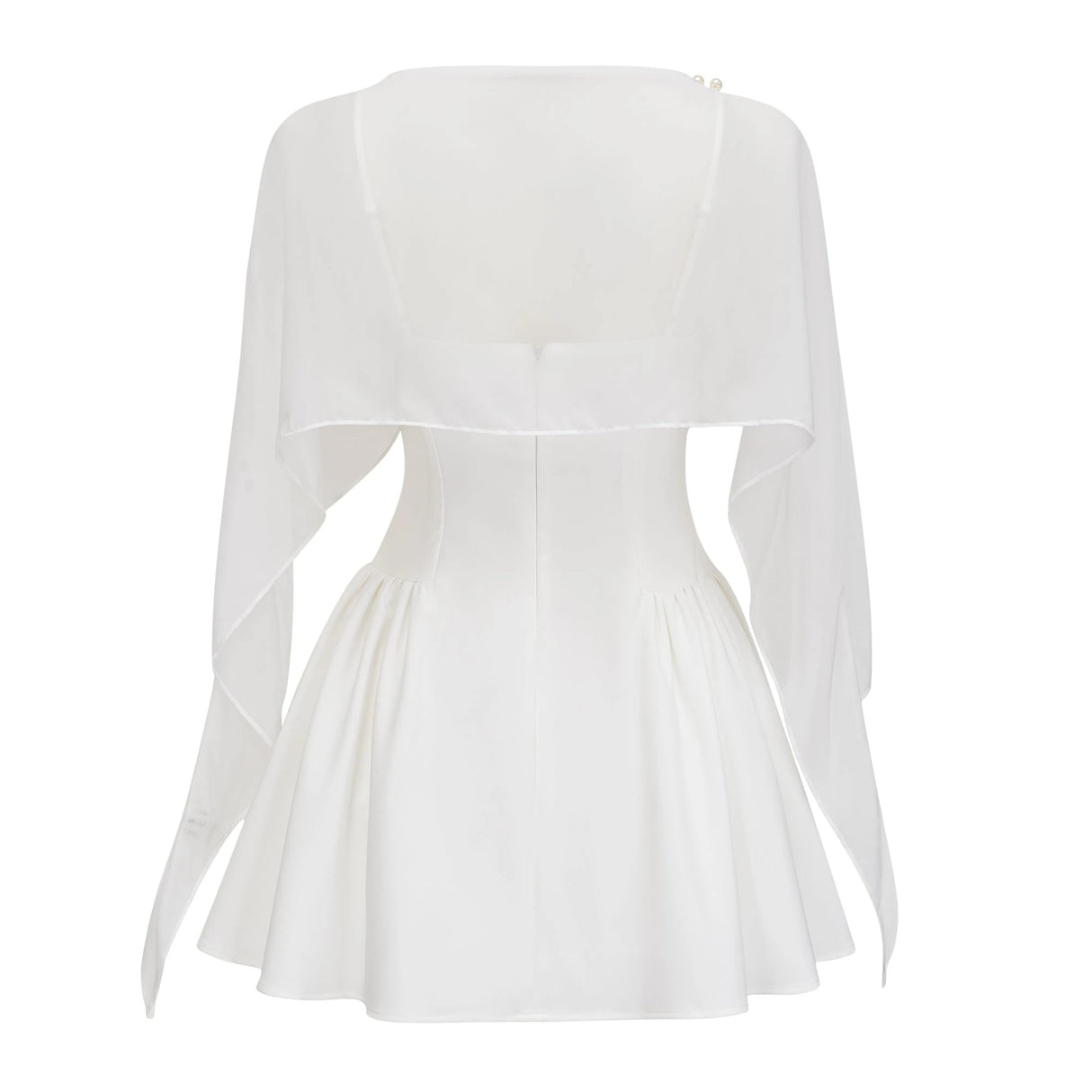 Sarah White Cinched Waist Mini Dress with Cape