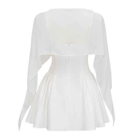 Harper Mini Dress White Cinched Waist with Cape