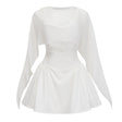 Sarah White Cinched Waist Mini Dress with Cape