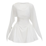 Sarah White Cinched Waist Mini Dress with Cape
