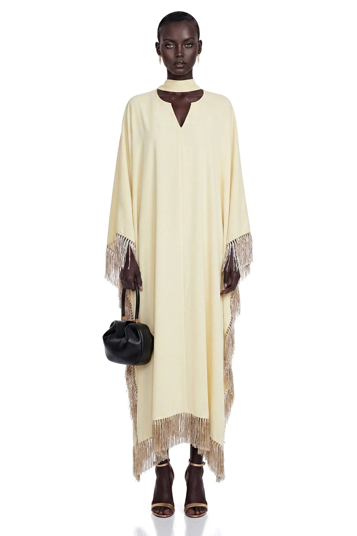 Sarah Yellow Maxi Dress with Fringe Panels