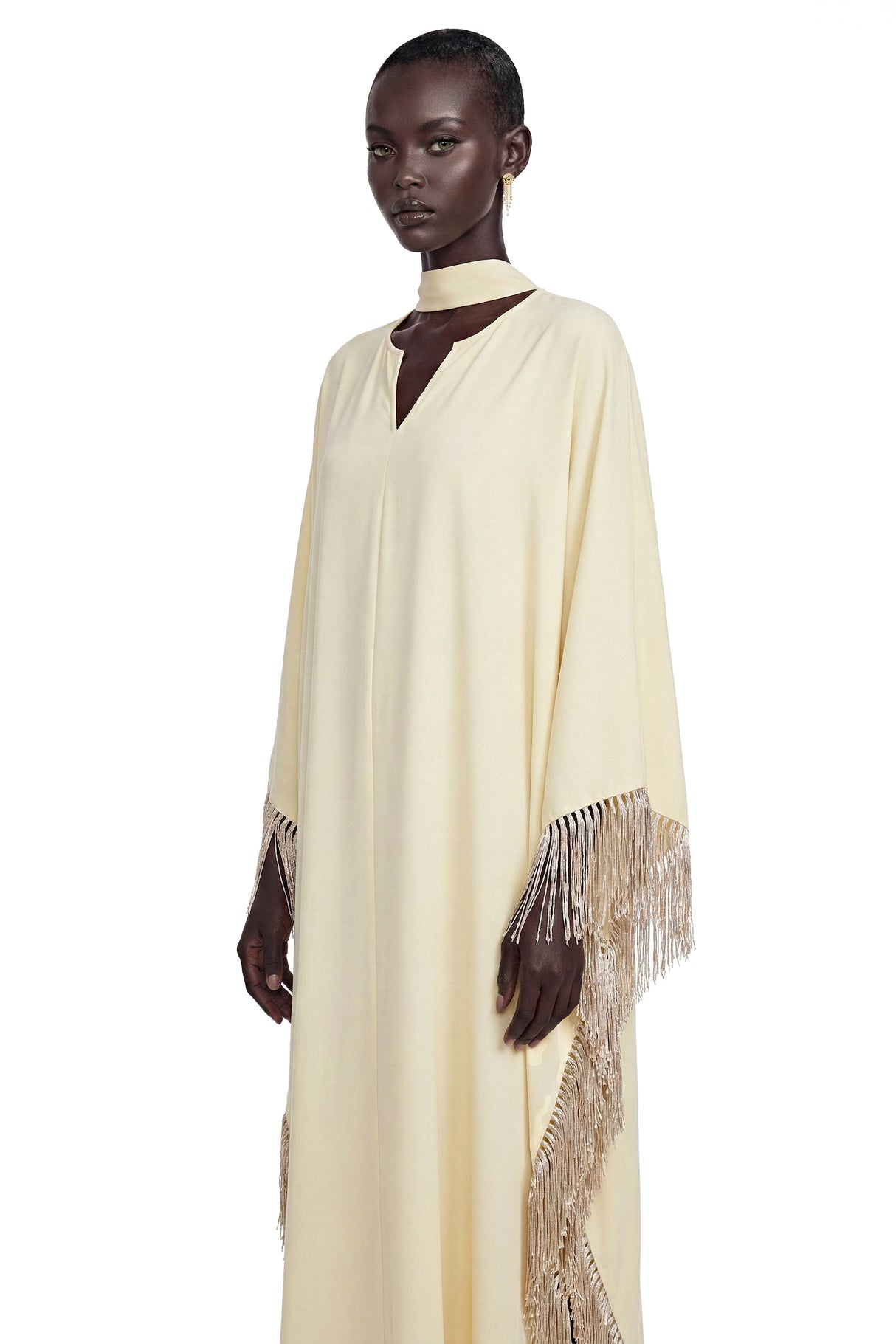 Sarah Yellow Maxi Dress with Fringe Panels