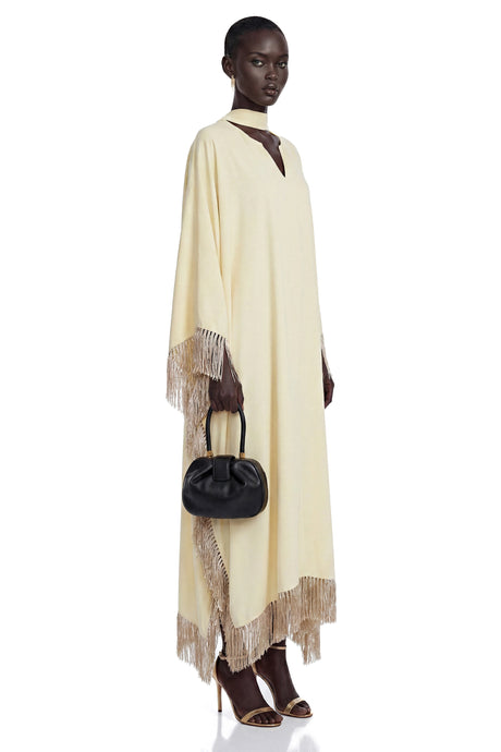 Gilda Maxi Dress Yellow with Fringe Panels