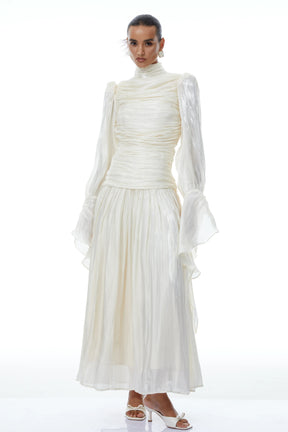 Sarolta Neutral Glossy Ruched Maxi Dress