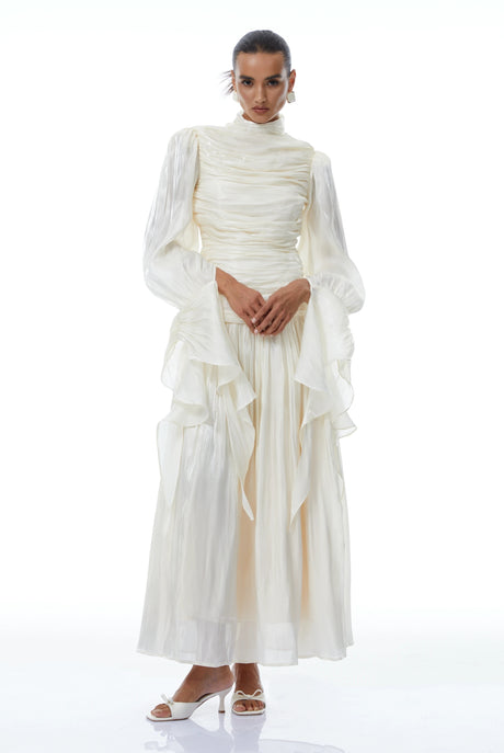 Nadia Maxi Dress Neutral Glossy Ruched