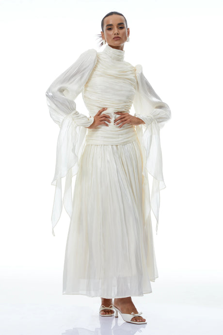 Nadia Maxi Dress Neutral Glossy Ruched