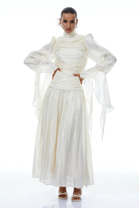 Nadia Maxi Dress Neutral Glossy Ruched