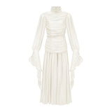 Sarolta Neutral Glossy Ruched Maxi Dress