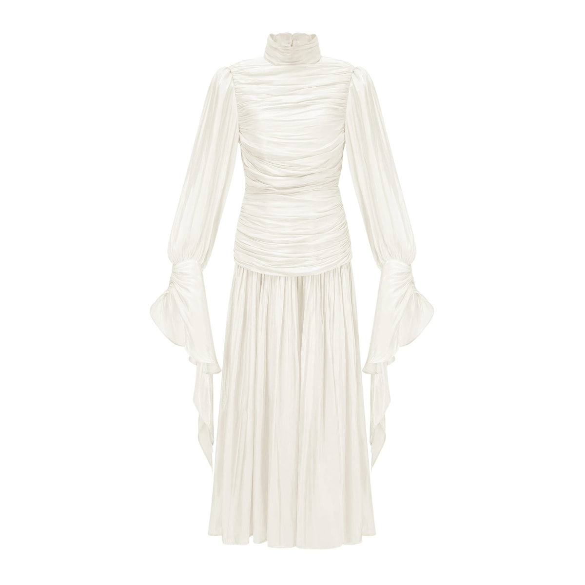 Sarolta Neutral Glossy Ruched Maxi Dress