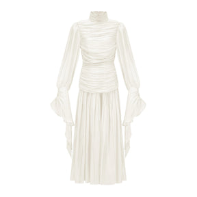 Sarolta Neutral Glossy Ruched Maxi Dress