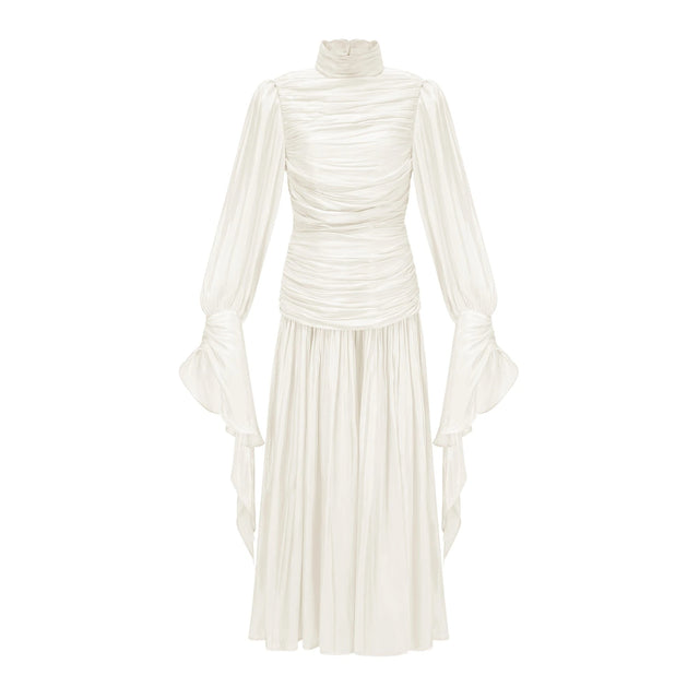 Sarolta Neutral Glossy Ruched Maxi Dress