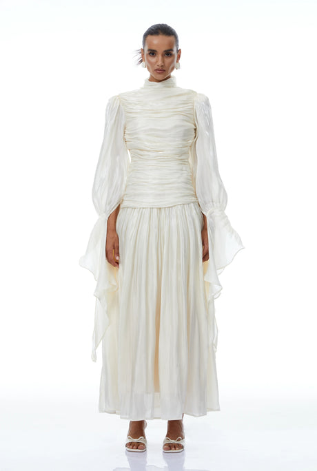 Nadia Maxi Dress Neutral Glossy Ruched