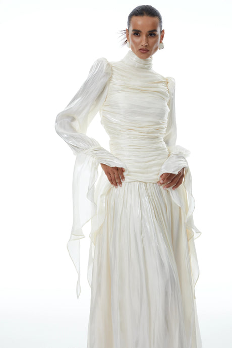 Nadia Maxi Dress Neutral Glossy Ruched