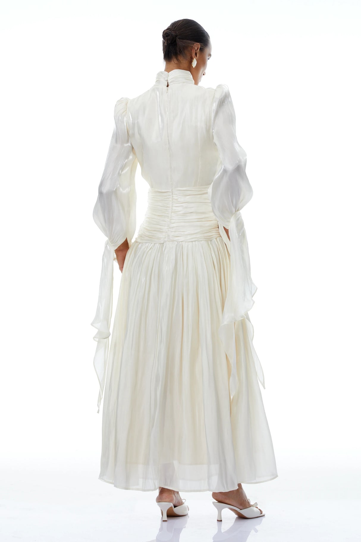 Sarolta Neutral Glossy Ruched Maxi Dress