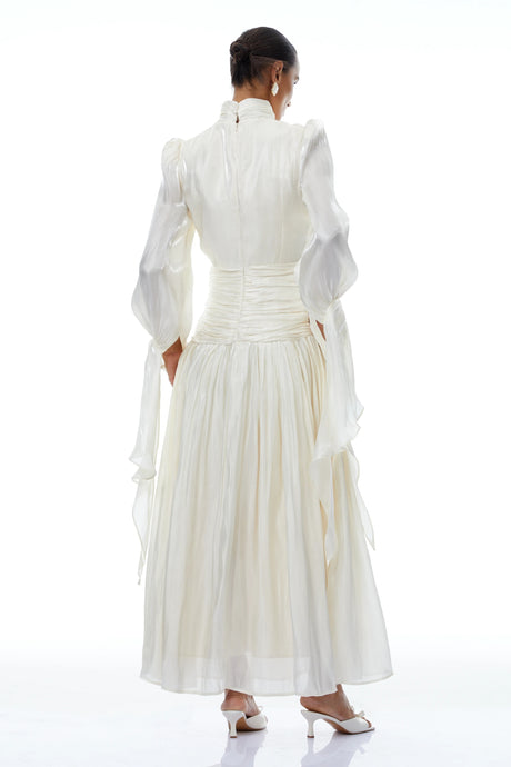Nadia Maxi Dress Neutral Glossy Ruched