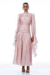 Sarolta Pink Glossy Ruched Maxi Dress