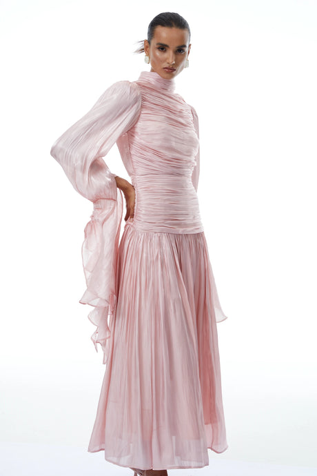 Ilaria Maxi Dress Pink Glossy Ruched