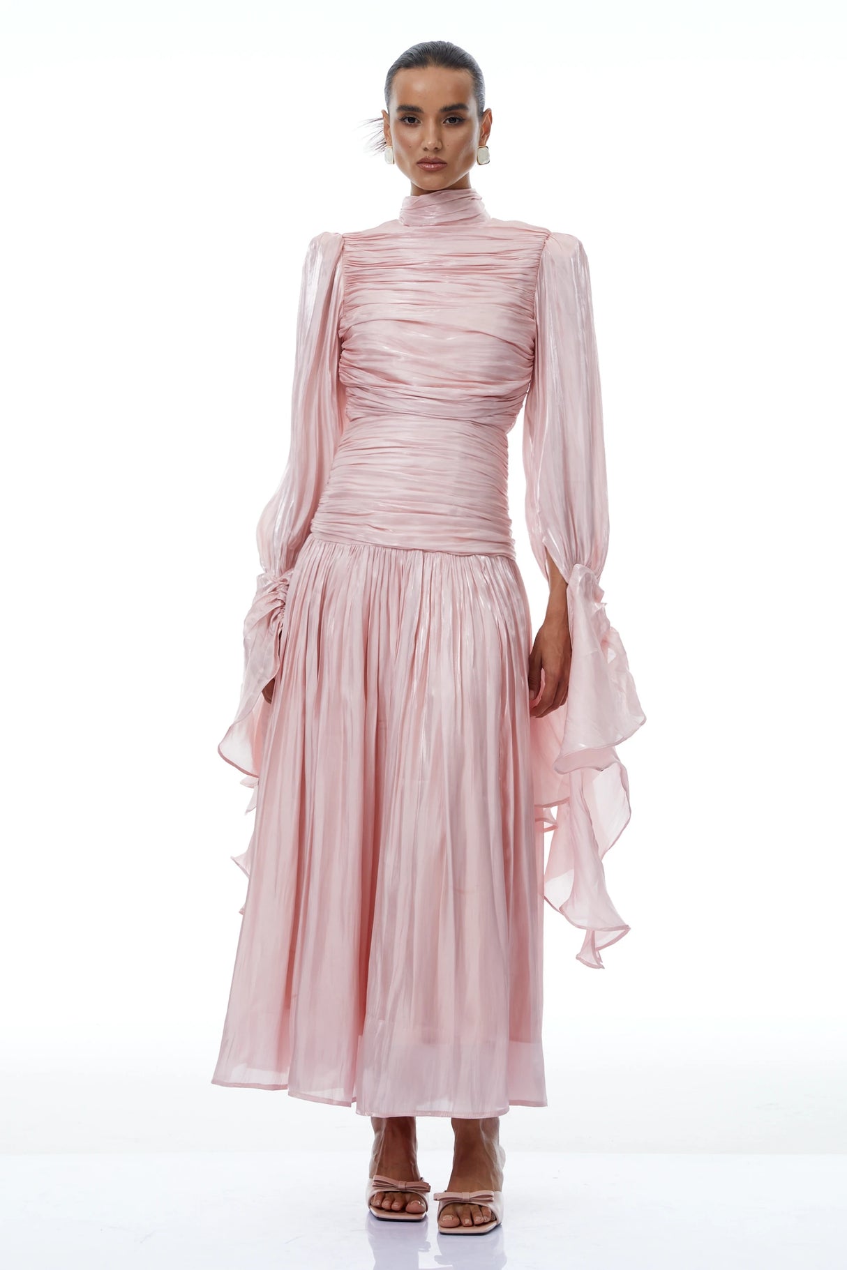 Sarolta Pink Glossy Ruched Maxi Dress