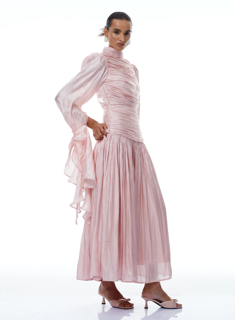 Ilaria Maxi Dress Pink Glossy Ruched