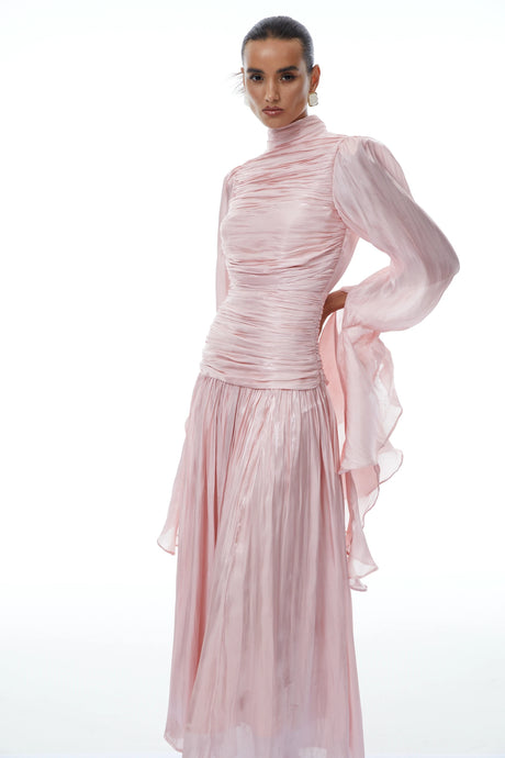 Ilaria Maxi Dress Pink Glossy Ruched