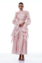 Sarolta Pink Glossy Ruched Maxi Dress