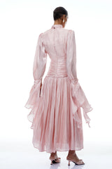 Sarolta Pink Glossy Ruched Maxi Dress