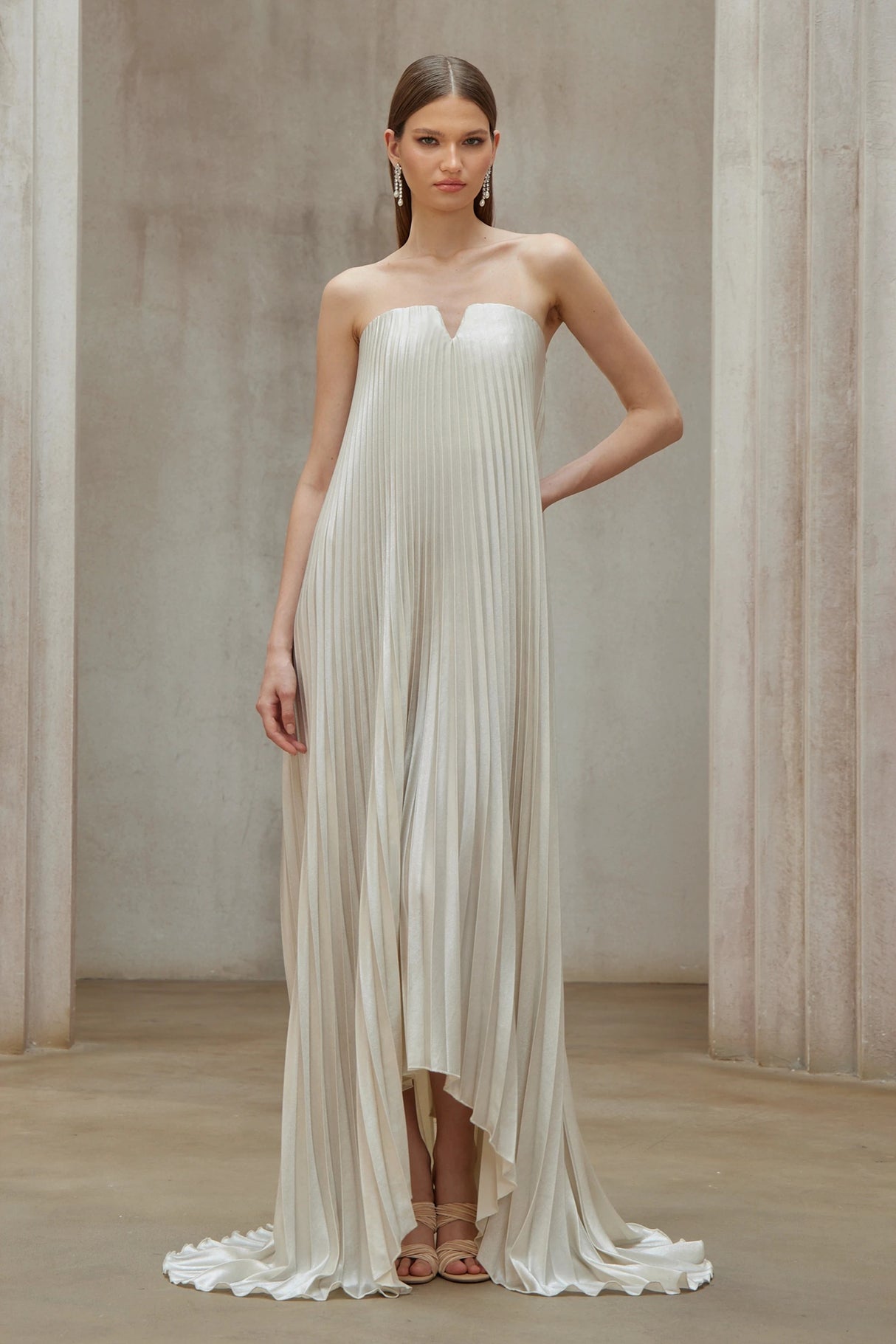 Satiné Gold Fullypleated Maxi Dress