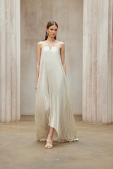 Satiné Gold Fullypleated Maxi Dress