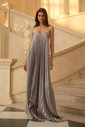 Satiné Purple Fullypleated Maxi Dress