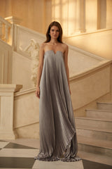 Satiné Purple Fullypleated Maxi Dress