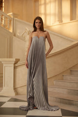 Satiné Purple Fullypleated Maxi Dress