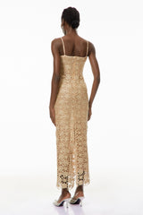Saúl Gold CutOut Floral Embroidered Maxi Dress