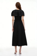 Sawda Black Embellished Midi Dress with Cape