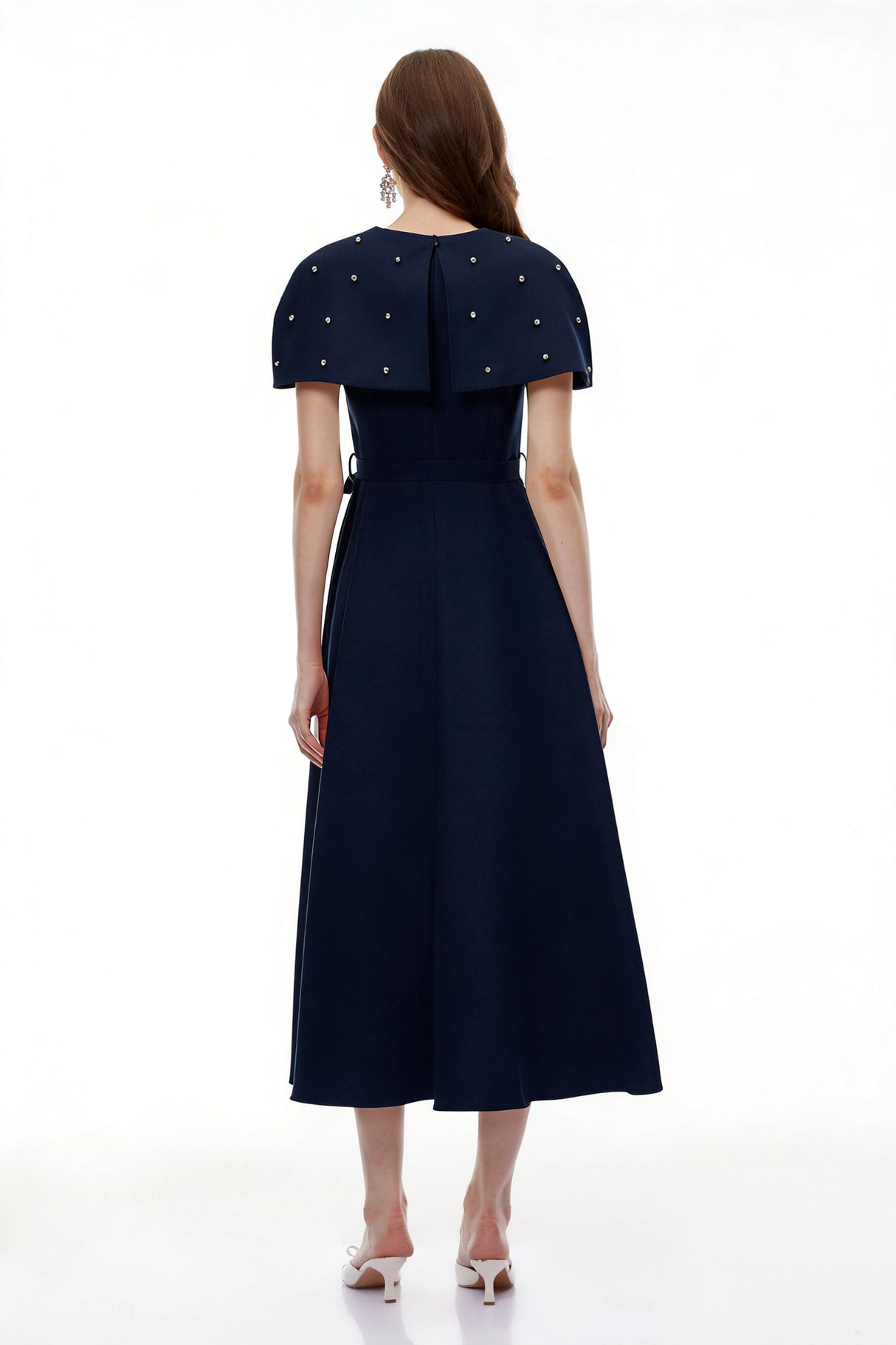 Sawda Blue Embellished Midi Dress with Cape