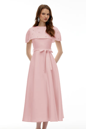 Sawda Pink Embellished Midi Dress with Cape