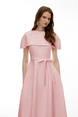 Sawda Pink Embellished Midi Dress with Cape