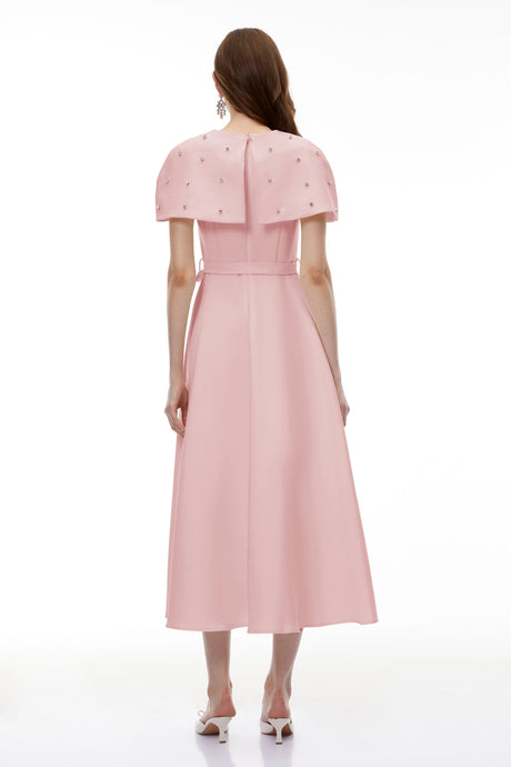 Reagan Midi Dress Pink Embellished with Cape