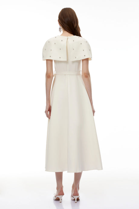 Violet Midi Dress White Embellished with Cape