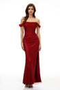 Scarlet Red OffShoulder Rhinestone Evening Gown